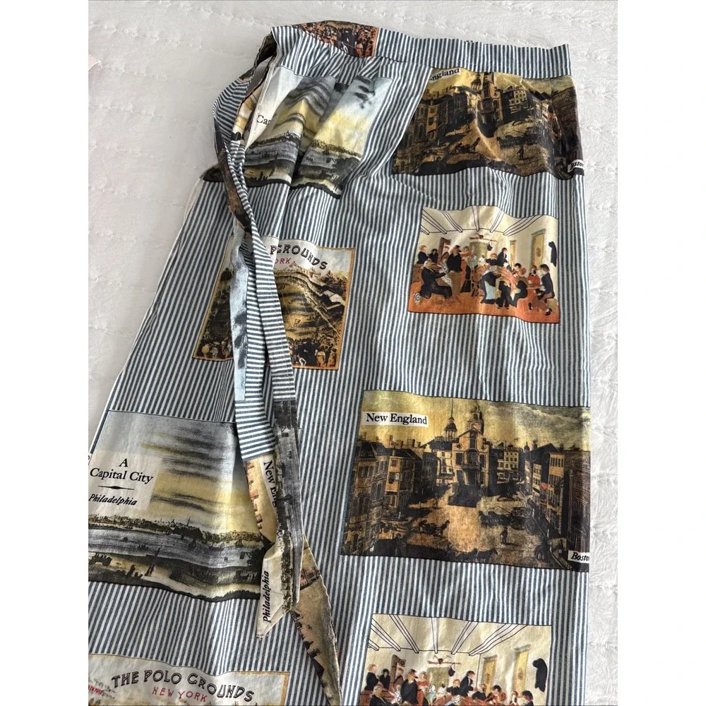 Women's Handmade Waist Apron Vintage City Ticking Print Long